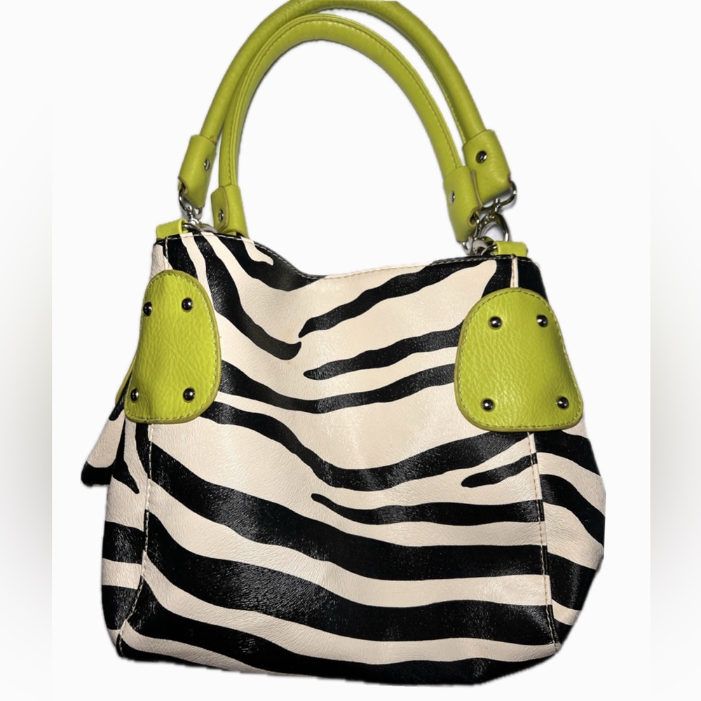 Zebra Print and Lime Green Women's Bag